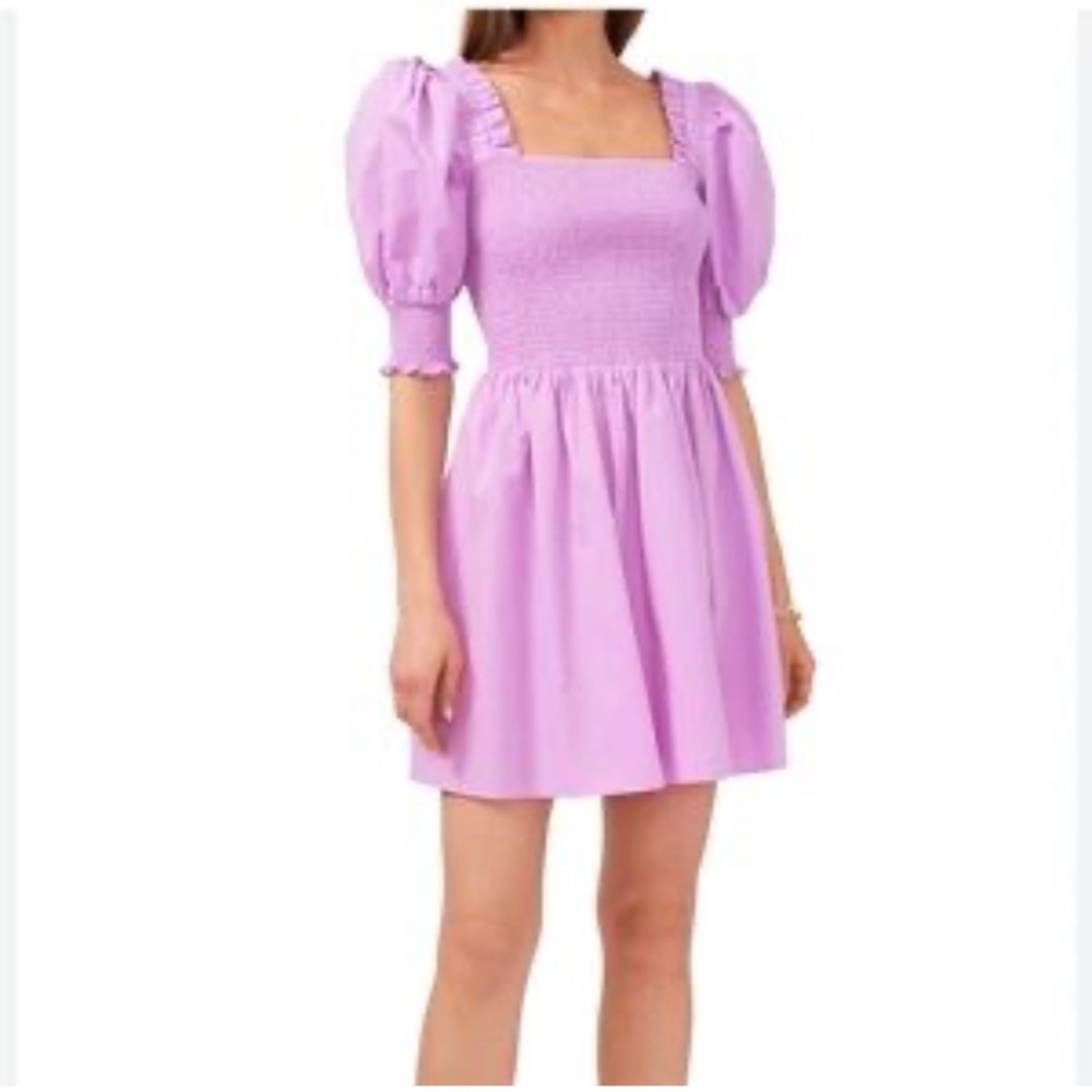 1 STATE Lavender Rouched Babydoll Puff Sleeve Dress SIZE M